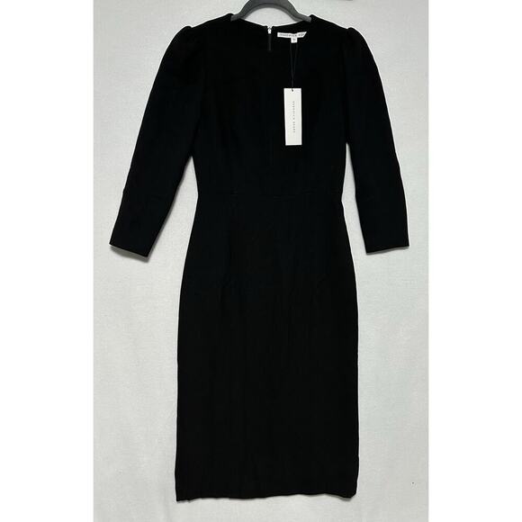 Veronica Beard Black Geoff Puff Shoulder Midi Dress Size 4 Made in USA MSRP $595 - Picture 1 of 8